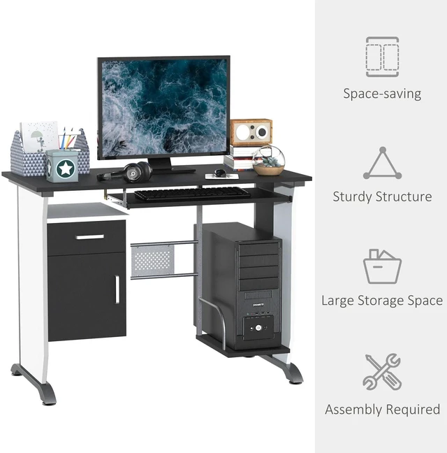 Alt view image 5 of 7 - Computer Desk PC Table Office Furniture w/ Tray CPU Stand