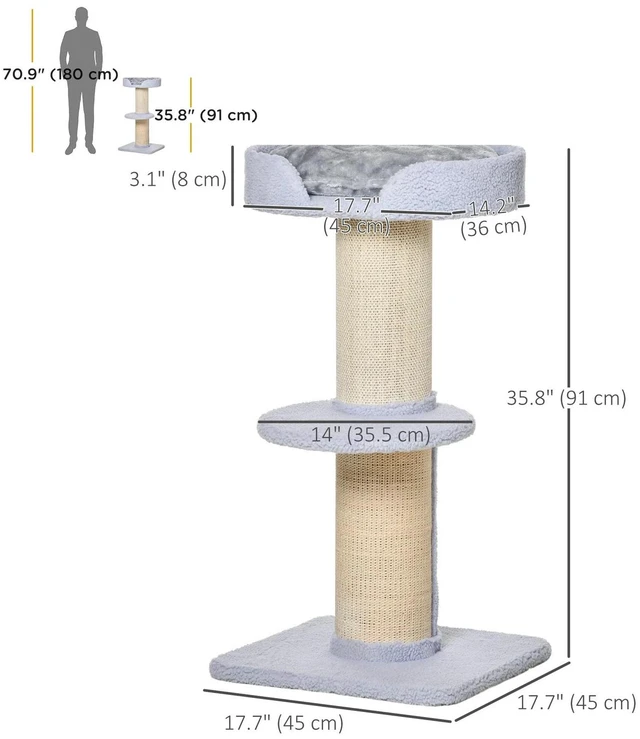 Alt view image 2 of 7 - Cat Tree with Sisal Mat Scratching Post Cat Bed Cushion, Cream White