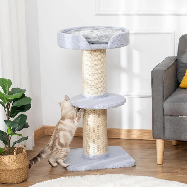 Main image of Cat Tree with Sisal Mat Scratching Post Cat Bed Cushion, Cream White
