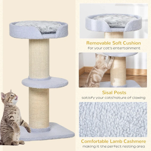 Alt view image 3 of 7 - Cat Tree with Sisal Mat Scratching Post Cat Bed Cushion, Cream White