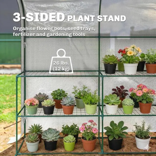 Alt view image 3 of 7 - Walk-in Mini Greenhouse Outdoor Greenhouse with Shelves, White