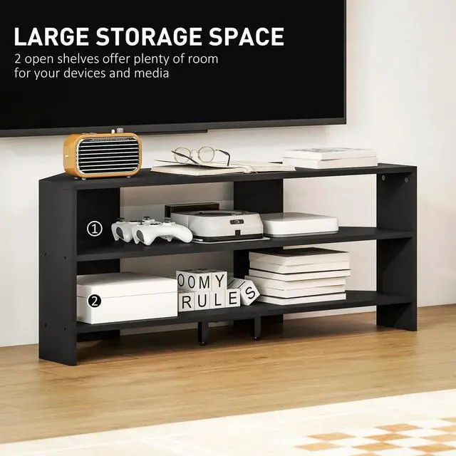 Alt view image 3 of 7 - Corner TV Stand with Storage Shelves for 47" TV, Black