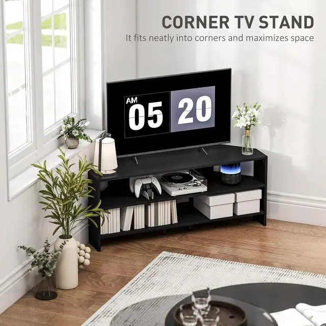 Alt view image 5 of 7 - Corner TV Stand with Storage Shelves for 47" TV, Black