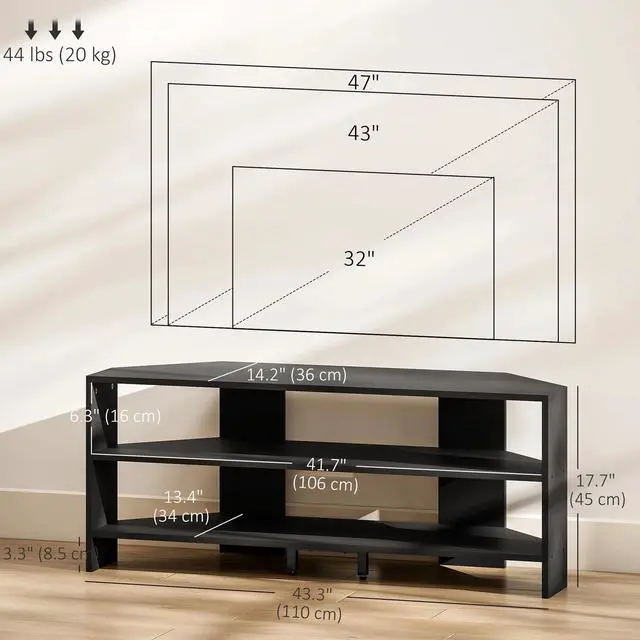 Alt view image 2 of 7 - Corner TV Stand with Storage Shelves for 47" TV, Black
