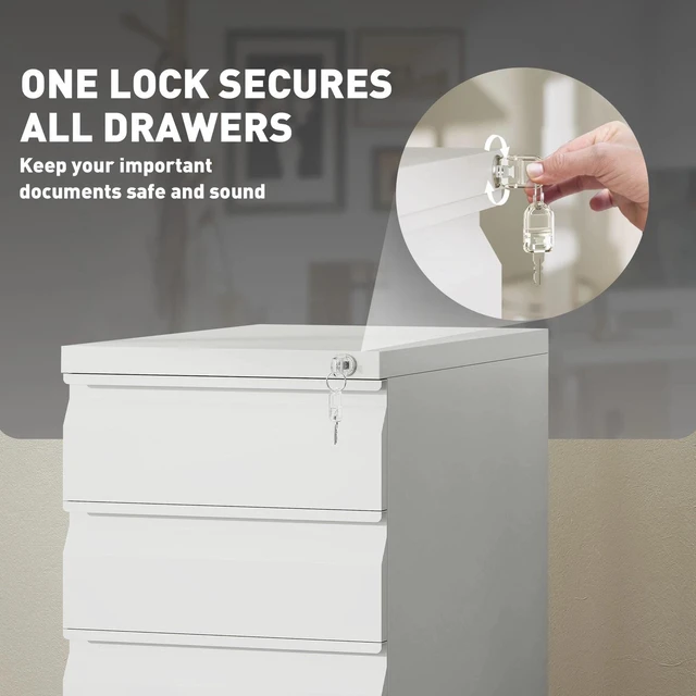 Alt view image 5 of 7 - 3 Drawer File Cabinet with Lock for A4 Legal Letter Files White