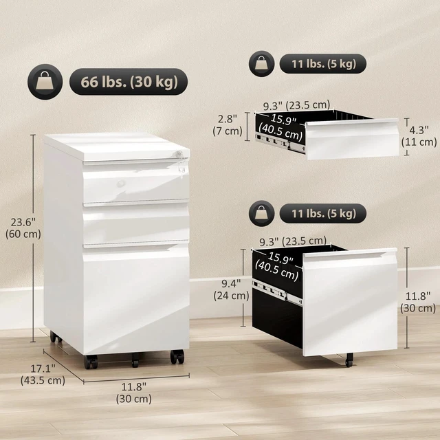 Alt view image 2 of 7 - 3 Drawer File Cabinet with Lock for A4 Legal Letter Files White