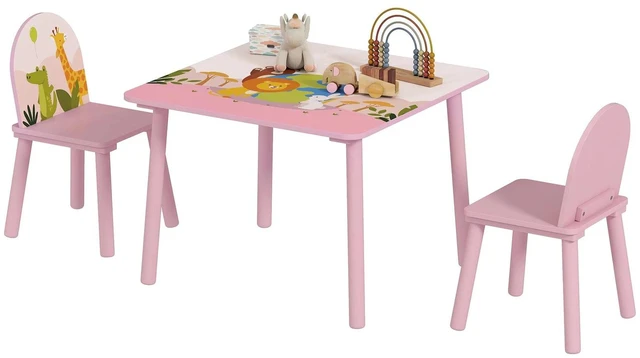 Alt view image 2 of 7 - Qaba Kids Table and 2 Chairs Set with Animal Pattern, Pink