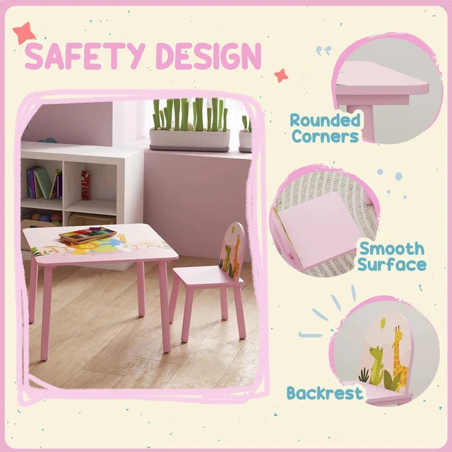 Alt view image 4 of 7 - Qaba Kids Table and 2 Chairs Set with Animal Pattern, Pink