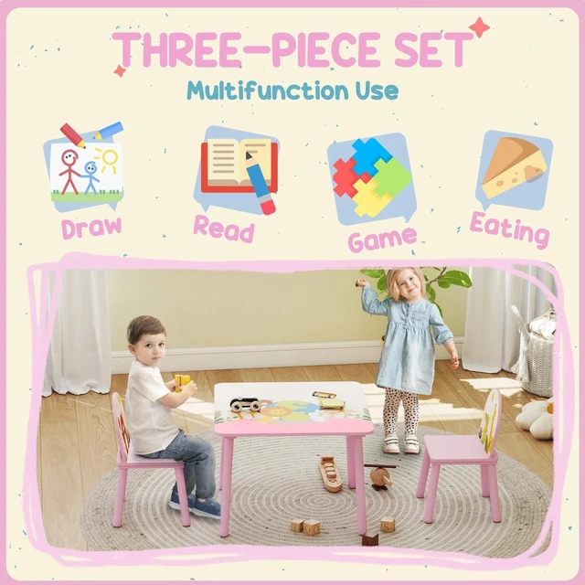 Alt view image 6 of 7 - Qaba Kids Table and 2 Chairs Set with Animal Pattern, Pink