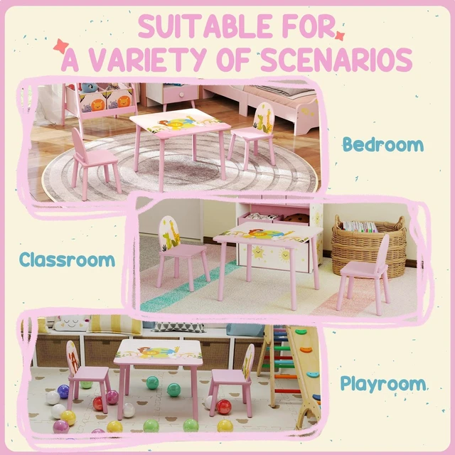 Alt view image 5 of 7 - Qaba Kids Table and 2 Chairs Set with Animal Pattern, Pink