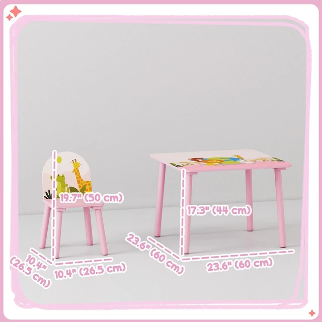 Alt view image 7 of 7 - Qaba Kids Table and 2 Chairs Set with Animal Pattern, Pink