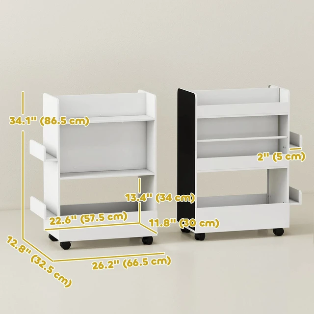 Alt view image 2 of 7 - Kids Bookshelf, Kids Bookcase with Wheels, Blackboard for Nursery