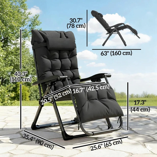 Alt view image 3 of 7 - Reclining Zero Gravity Chair with Adjustable Backrest, Black