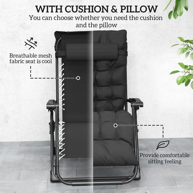 Alt view image 4 of 7 - Reclining Zero Gravity Chair with Adjustable Backrest, Black