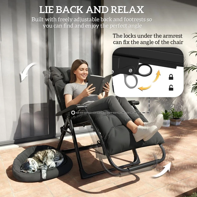 Alt view image 2 of 7 - Reclining Zero Gravity Chair with Adjustable Backrest, Black