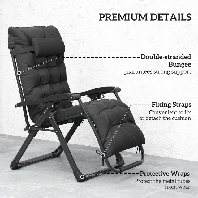 Alt view image 7 of 7 - Reclining Zero Gravity Chair with Adjustable Backrest, Black