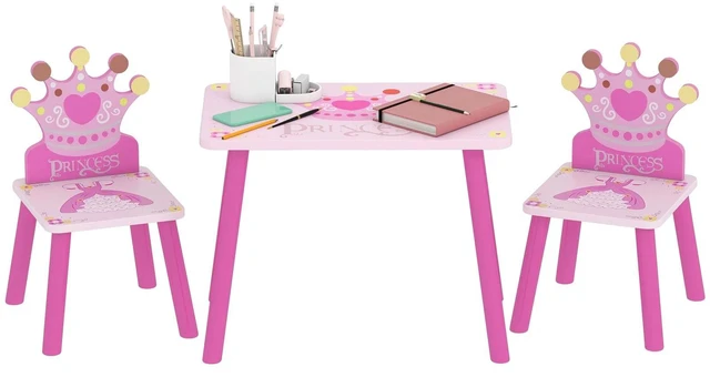Main image of 3PCS Kids Wooden Table Chair with Crown Pattern Gift for Girls Toddlers