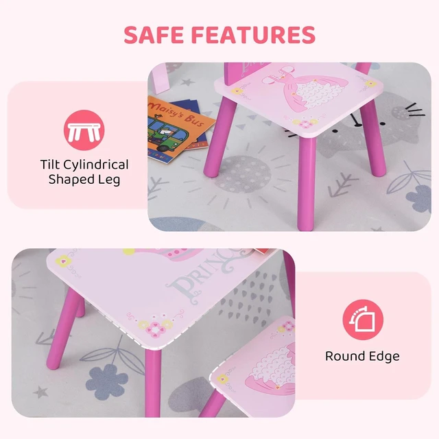 Alt view image 5 of 7 - 3PCS Kids Wooden Table Chair with Crown Pattern Gift for Girls Toddlers