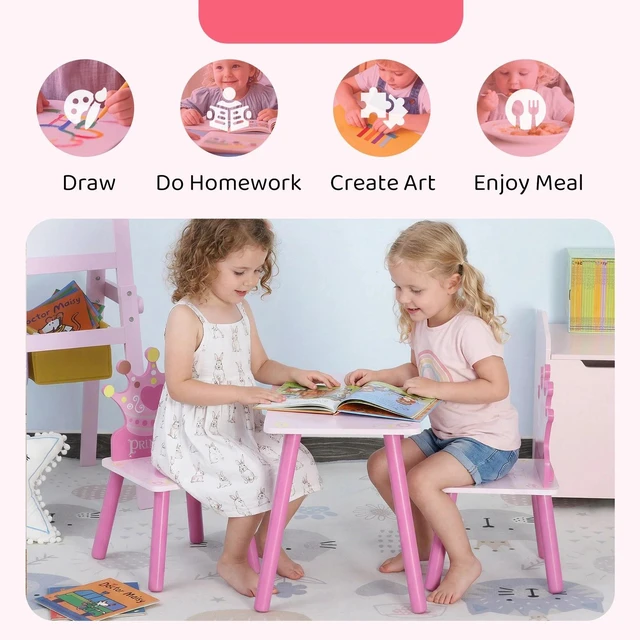 Alt view image 3 of 7 - 3PCS Kids Wooden Table Chair with Crown Pattern Gift for Girls Toddlers