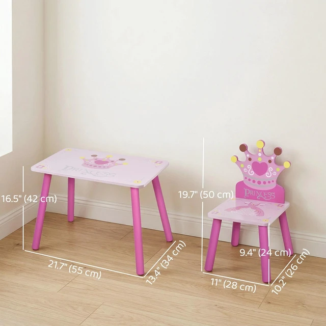 Alt view image 2 of 7 - 3PCS Kids Wooden Table Chair with Crown Pattern Gift for Girls Toddlers