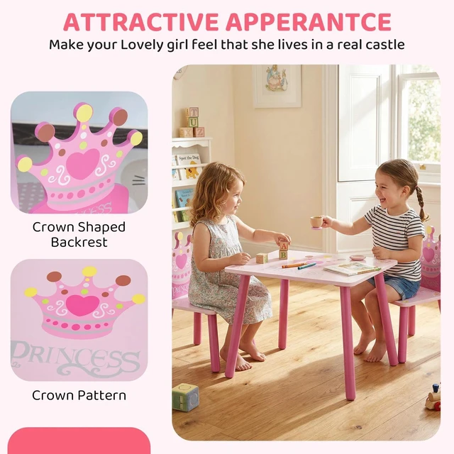 Alt view image 7 of 7 - 3PCS Kids Wooden Table Chair with Crown Pattern Gift for Girls Toddlers
