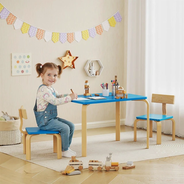 Alt view image 2 of 7 - Kids Table and 2 Chair Set, Toddler Table and Chairs, Blue