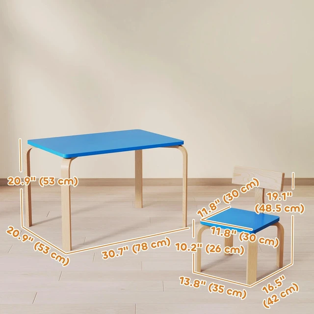 Alt view image 4 of 7 - Kids Table and 2 Chair Set, Toddler Table and Chairs, Blue