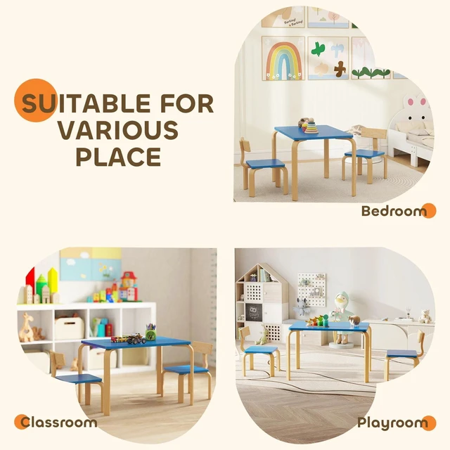 Alt view image 7 of 7 - Kids Table and 2 Chair Set, Toddler Table and Chairs, Blue