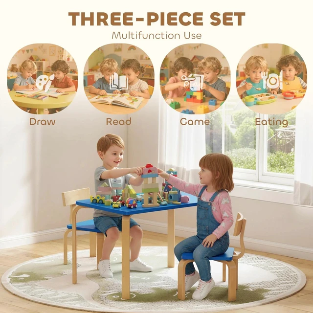 Alt view image 5 of 7 - Kids Table and 2 Chair Set, Toddler Table and Chairs, Blue