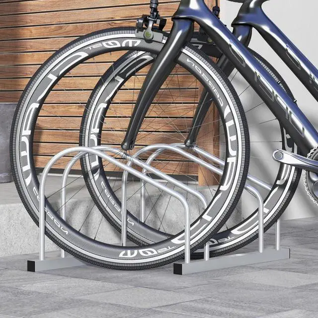 Alt view image 3 of 7 - 2-Bike Adjustable Bike Rack, Steel Floor Bike Stand, Silver