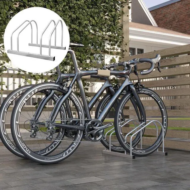 Main image of 2-Bike Adjustable Bike Rack, Steel Floor Bike Stand, Silver