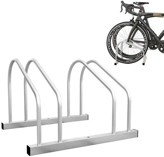 Alt view image 2 of 7 - 2-Bike Adjustable Bike Rack, Steel Floor Bike Stand, Silver