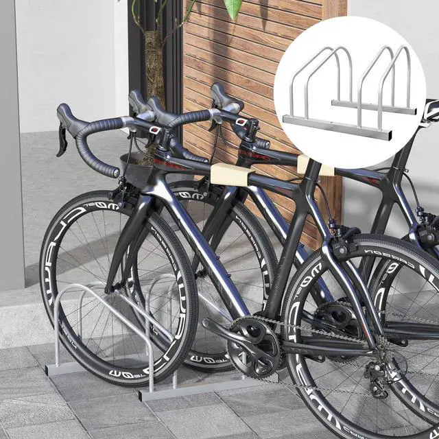 Alt view image 6 of 7 - 2-Bike Adjustable Bike Rack, Steel Floor Bike Stand, Silver