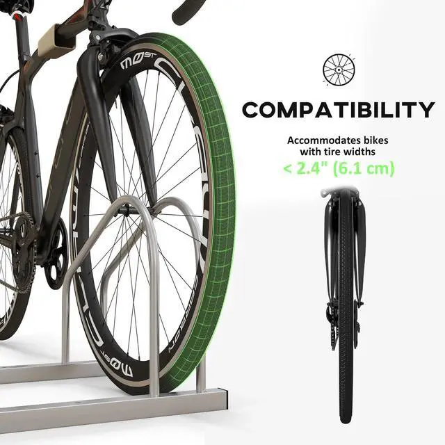 Alt view image 4 of 7 - 2-Bike Adjustable Bike Rack, Steel Floor Bike Stand, Silver
