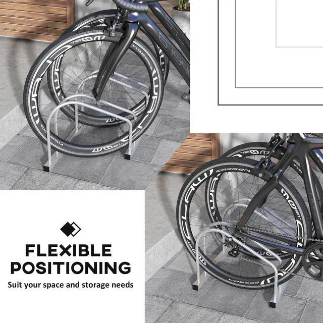 Alt view image 5 of 7 - 2-Bike Adjustable Bike Rack, Steel Floor Bike Stand, Silver