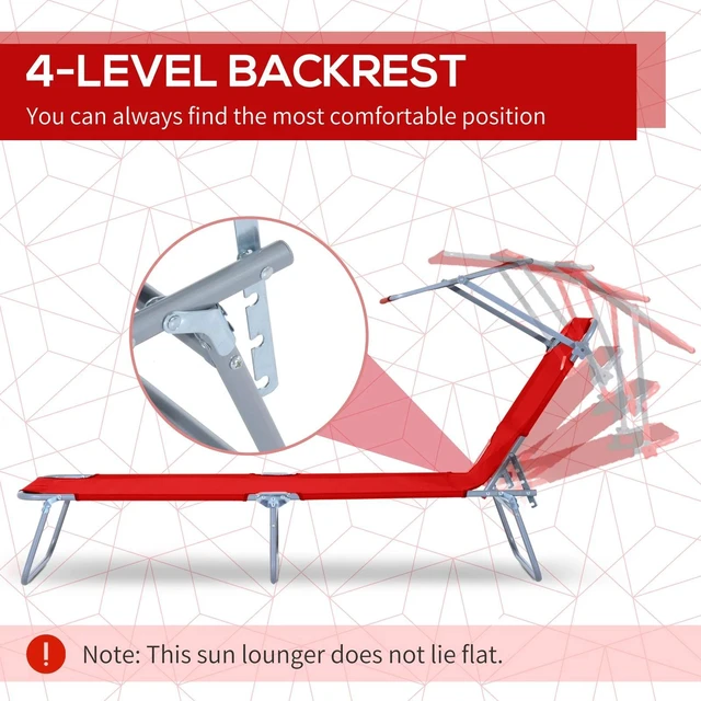 Alt view image 5 of 7 - Lounge chair Chaise Lounging Bed Portable Adjustable Garden Beach Oxford Red