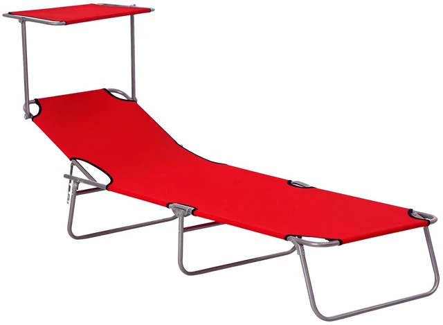 Alt view image 7 of 7 - Lounge chair Chaise Lounging Bed Portable Adjustable Garden Beach Oxford Red