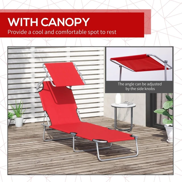 Alt view image 2 of 7 - Lounge chair Chaise Lounging Bed Portable Adjustable Garden Beach Oxford Red