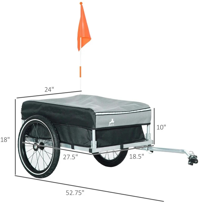 Alt view image 7 of 7 - Bike Cargo Trailer, Foldable Bicycle Trailer, Luggage Wagon w/ Removable Cover