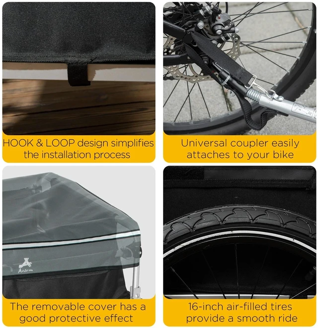 Alt view image 4 of 7 - Bike Cargo Trailer, Foldable Bicycle Trailer, Luggage Wagon w/ Removable Cover