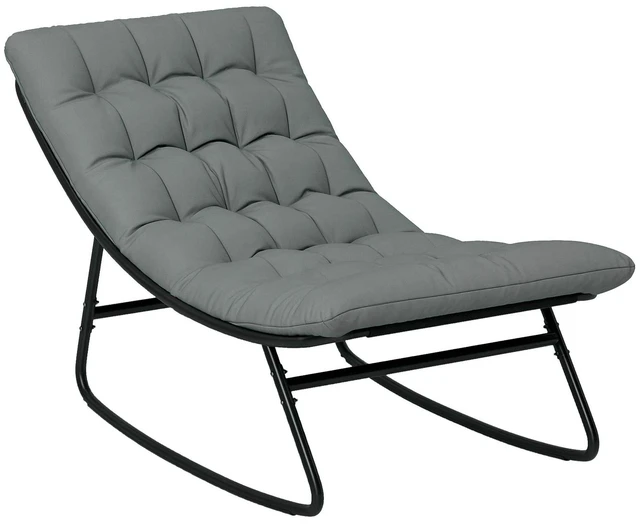 Main image of Outdoor Rocking Chair w/ Cushion, Mesh Patio Chair, Dark Grey