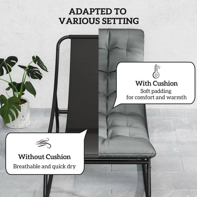 Alt view image 4 of 7 - Outdoor Rocking Chair w/ Cushion, Mesh Patio Chair, Dark Grey