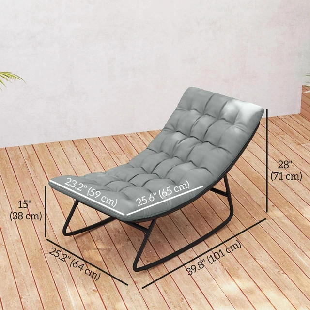 Alt view image 3 of 7 - Outdoor Rocking Chair w/ Cushion, Mesh Patio Chair, Dark Grey