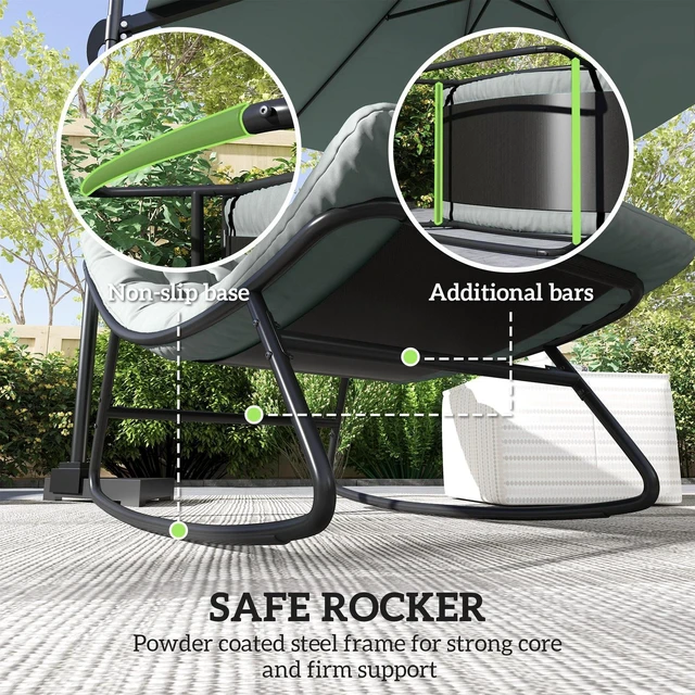 Alt view image 6 of 7 - Outdoor Rocking Chair w/ Cushion, Mesh Patio Chair, Dark Grey
