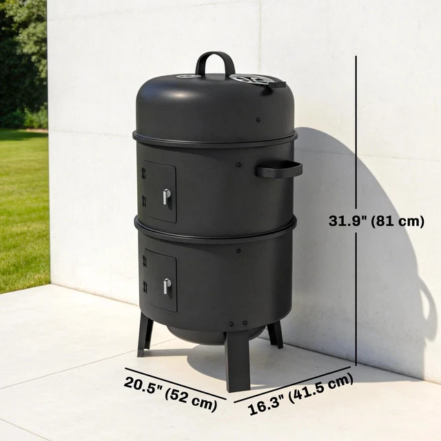 Alt view image 4 of 7 - 3-in-1 Vertical Charcoal Smoker with 2 Grill Grates, Thermometer