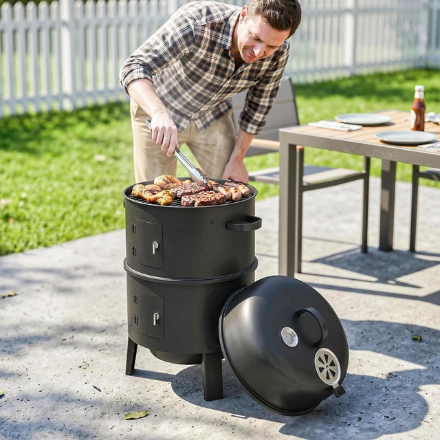 Alt view image 3 of 7 - 3-in-1 Vertical Charcoal Smoker with 2 Grill Grates, Thermometer