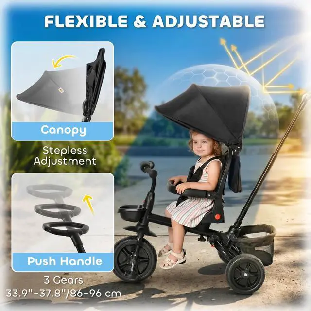 Alt view image 4 of 7 - Baby 4 in 1 Tricycle w/ Reversible Angle Adjustable Seat Removable Handle