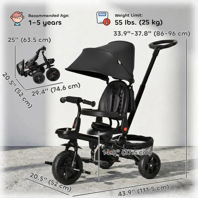 Alt view image 3 of 7 - Baby 4 in 1 Tricycle w/ Reversible Angle Adjustable Seat Removable Handle