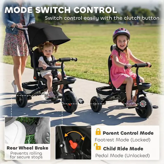 Alt view image 2 of 7 - Baby 4 in 1 Tricycle w/ Reversible Angle Adjustable Seat Removable Handle