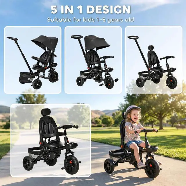 Alt view image 7 of 7 - Baby 4 in 1 Tricycle w/ Reversible Angle Adjustable Seat Removable Handle